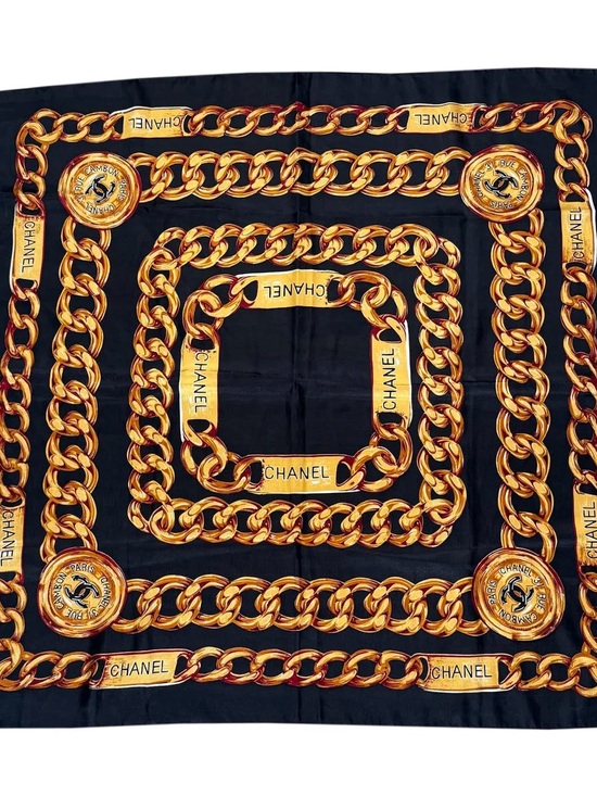 CHANEL Accessories - Vintage Chanel Chain Print Black / Gold Scarf